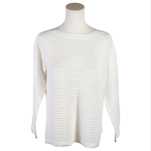 Revolve One Grey Day Open-Knit Sweater White Cotton Size XS Lightweight - Picture 1 of 9